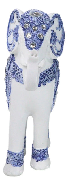 Feng Shui Ming Style Blue And White Ornate Design With Crystals Elephant Statue-10