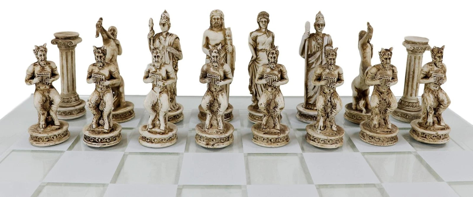 Olympus At War Greek Olympian Deities Resin Chess Pieces W/Glass Board Set-12