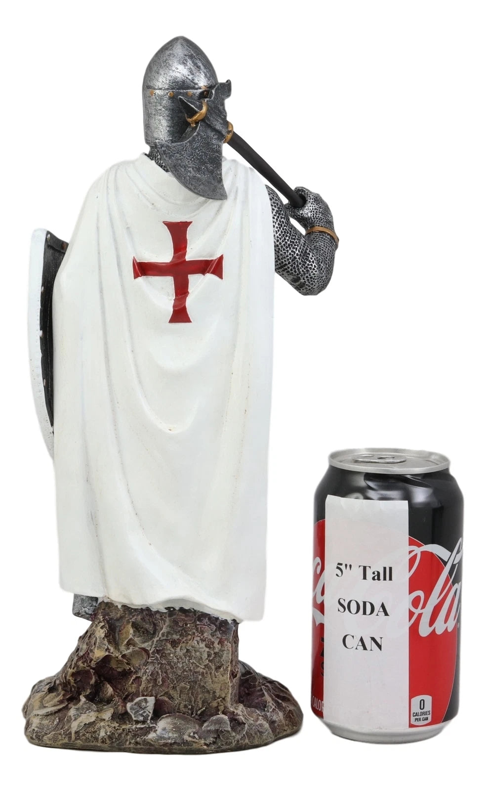 White Cloak Caped Medieval Crusader Bardiche Axeman Knight Statue Figurine-5