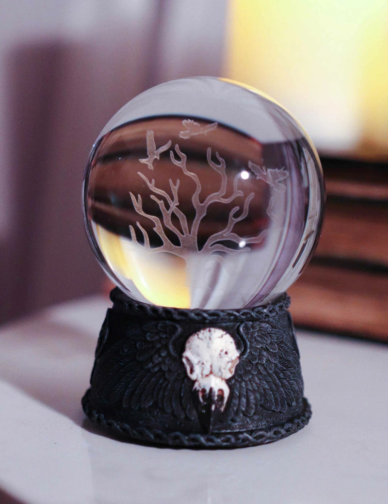 Figura de calavera de cuervo con pentagrama y esfera de cristal con luz LED que se marchita-8
