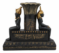 Ancient Egypt Black and Gold Seated Isis and Osiris Pillar Candle Holder-7