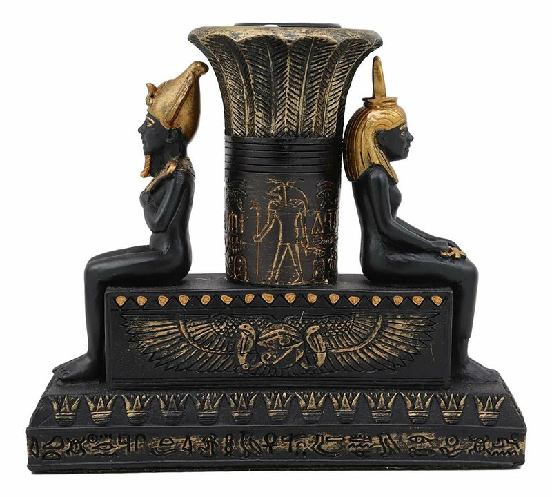Ancient Egypt Black and Gold Seated Isis and Osiris Pillar Candle Holder-7