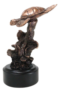 Sea Turtle Swimming By Corals Starfish Electroplated Bronze Resin Statue-9