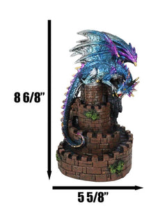Metallic Blue Dragon On Spiral Steps Castle Tower Backflow Incense Cone Burner-8