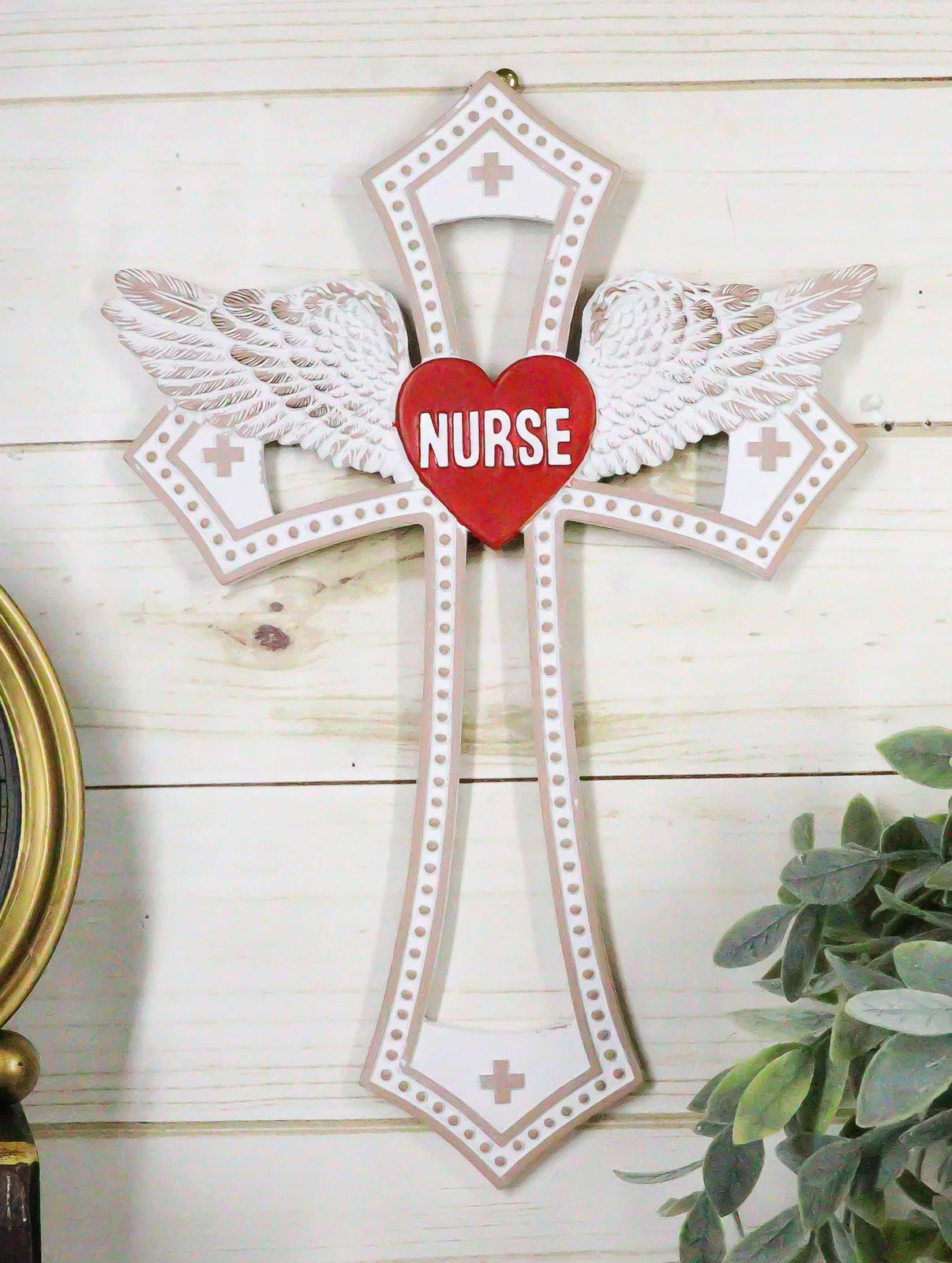 Western Physician Healer Red Heart With Angel Wings Nurse Wall Cross Decor-1