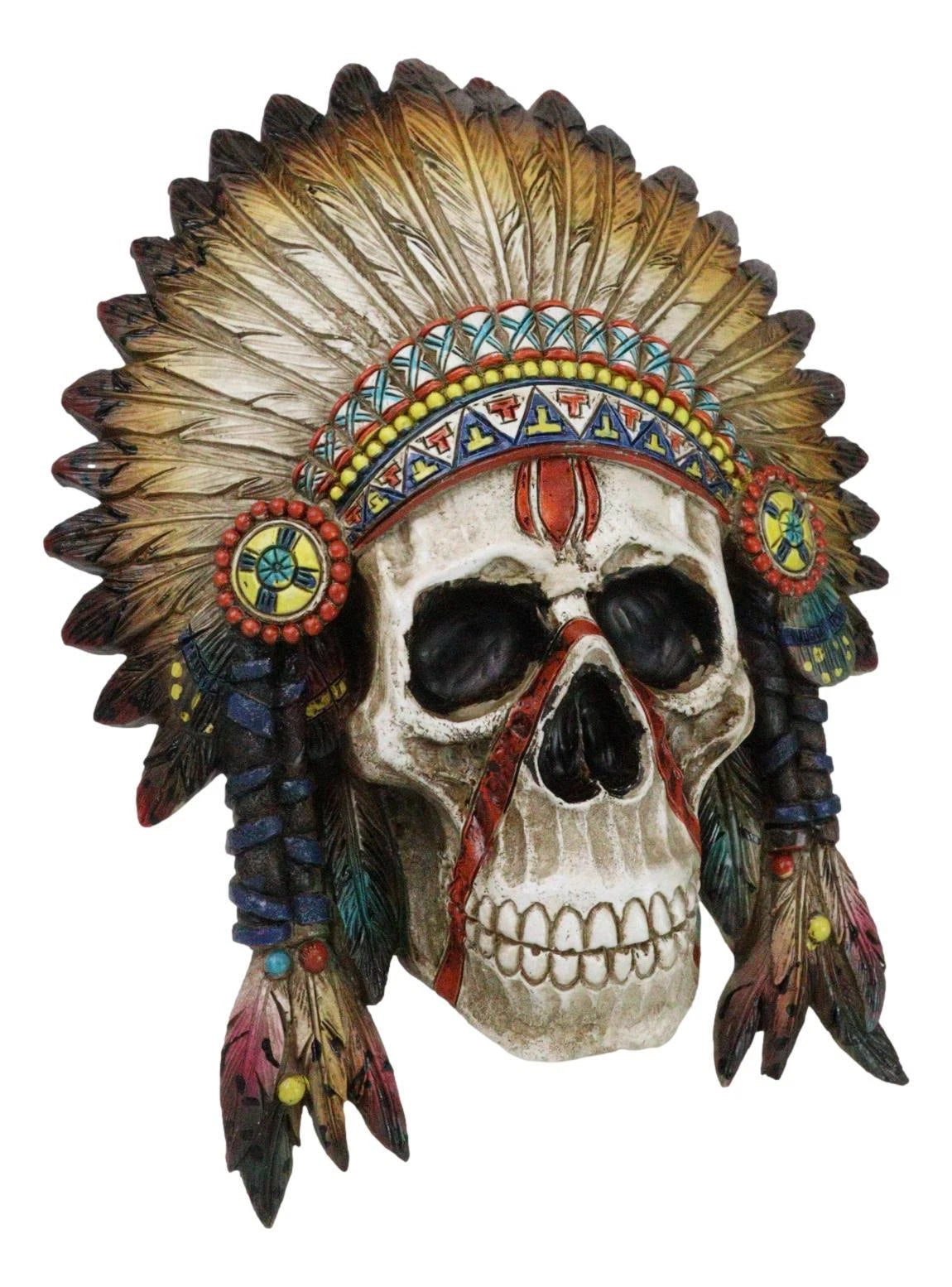 Native American Indian Chief Warpath Skull with Headdress Wall Decor Plaque-2