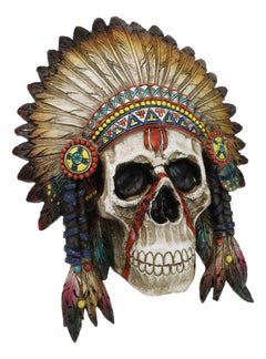 Native American Indian Chief Warpath Skull with Headdress Wall Decor Plaque-2