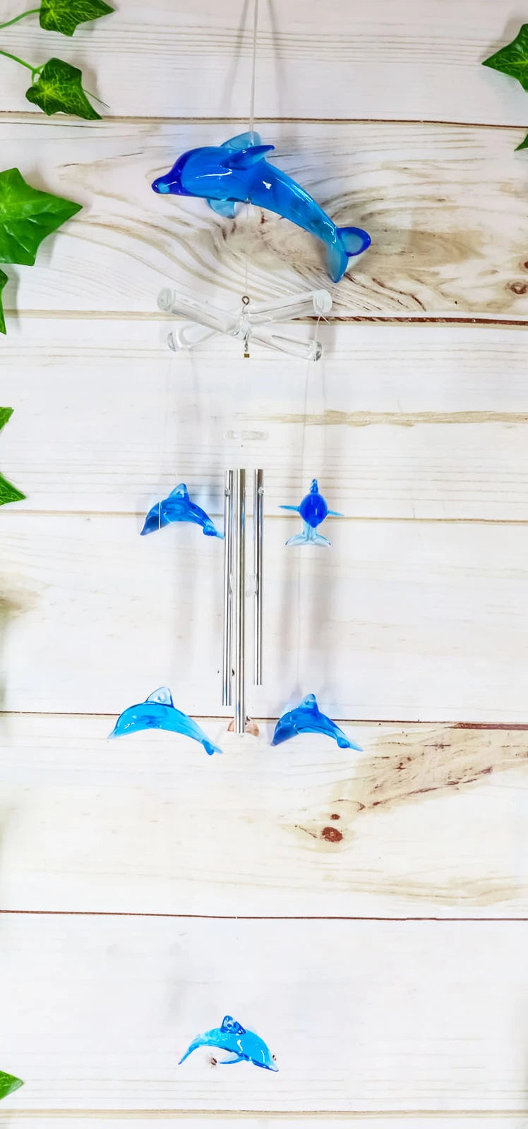 Nautical Marine Blue Swimming Dolphin Acrylic Glass Wind Chime 22"L Sea Dolphins