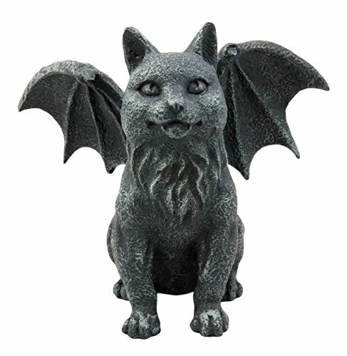 Gothic Guardian Winged Feline Cat Vampire Gargoyle Desktop Paperweight Figurine-3