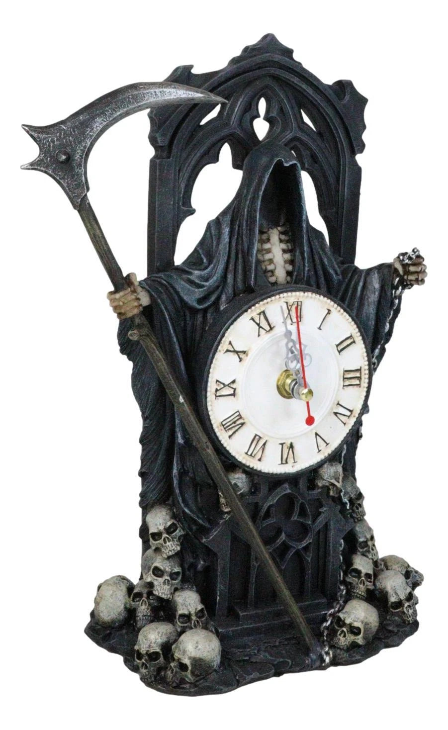 Black Death Grim Reaper With Scythe Time Waits For No Man Table Clock Figurine-8
