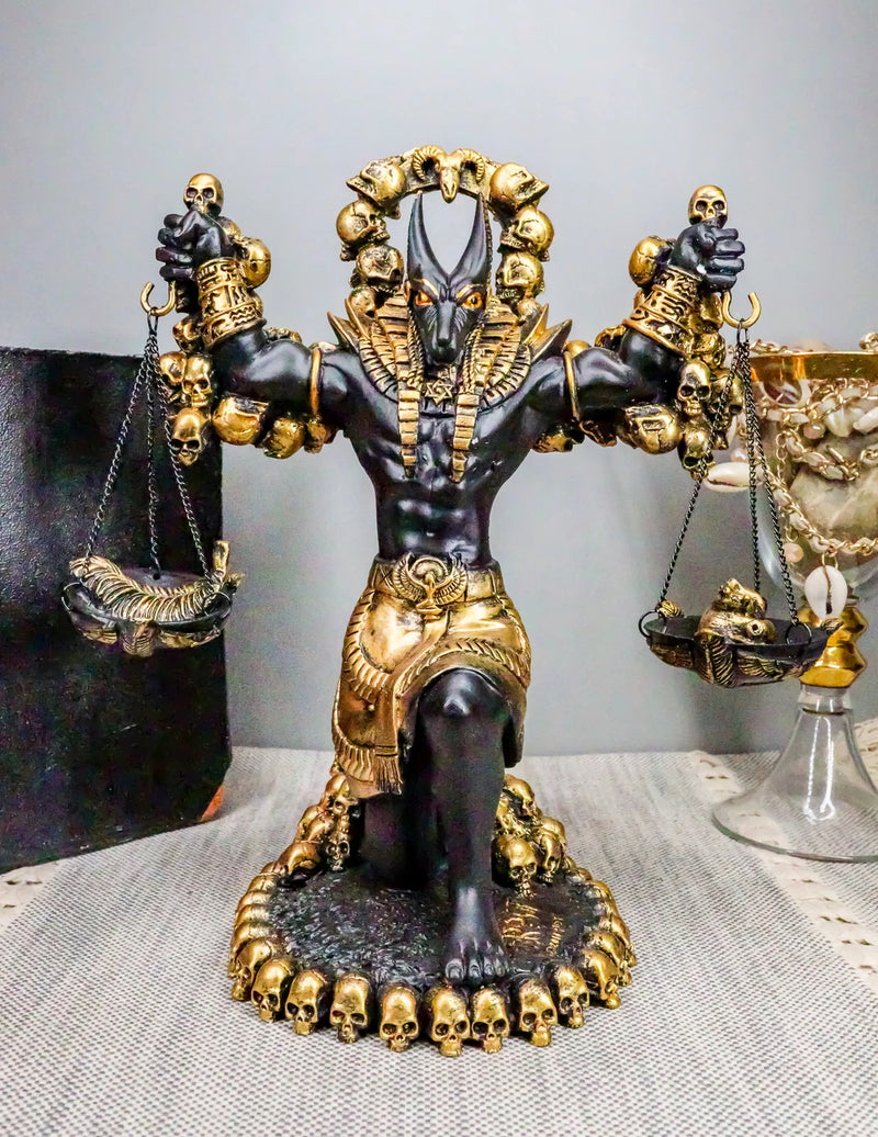 Anubis Statue Ankh Altar Weighing The Heart Against Feather Figurine 9"H-10