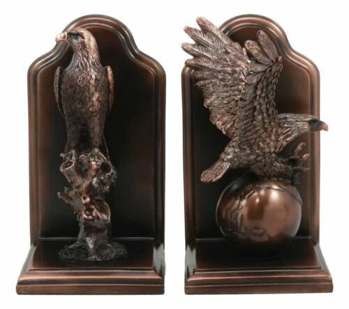 Wings of Glory American Bald Eagle Bookends Pair Bronze Electroplated Figurine-7