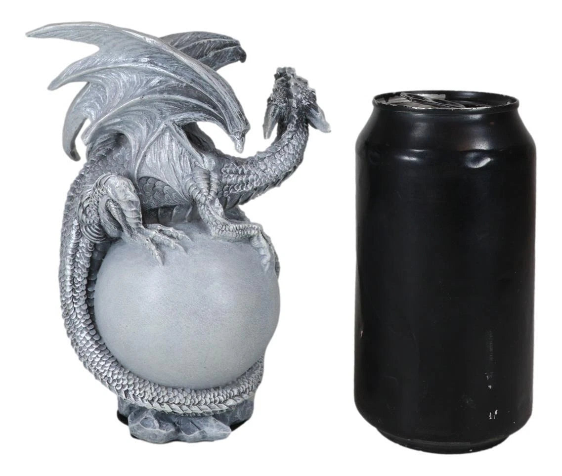 Fantasy Wyrmling White Shadow Ghost Dragon Sleeping On Gray Moon Figurine-8