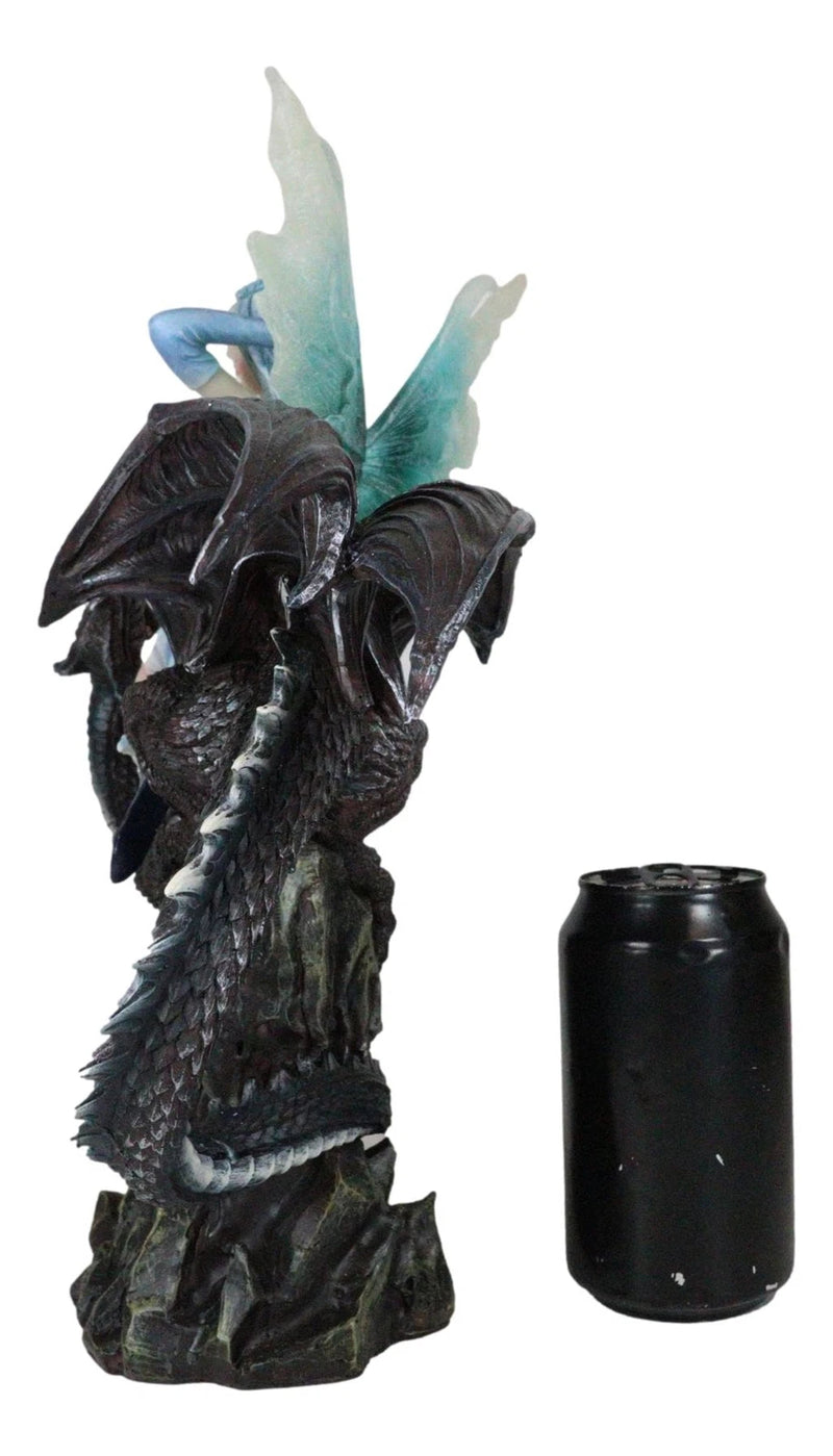 Large Ice Elemental Fairy With Night Fury Dragon Statue 14"L Fantasy Witch Fairy-9