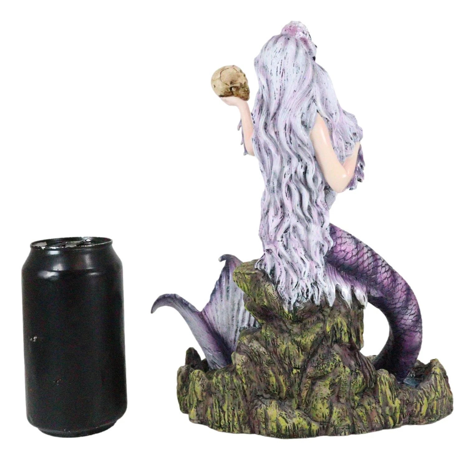 Large Sirens of The Seas Necromancer Gothic Mermaid Holding A Skull Figurine-10