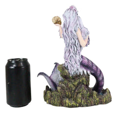 Large Sirens of The Seas Necromancer Gothic Mermaid Holding A Skull Figurine-10