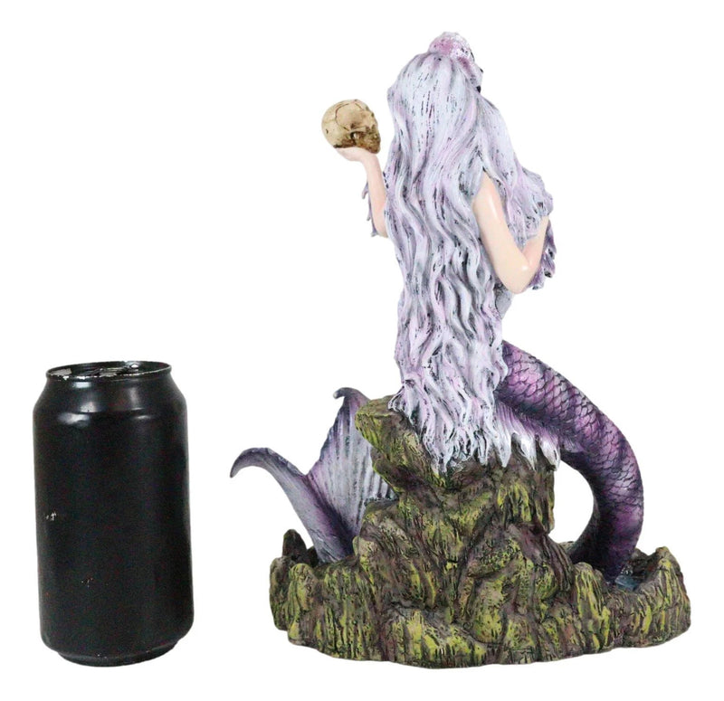 Large Sirens of The Seas Necromancer Gothic Mermaid Holding A Skull Figurine-10