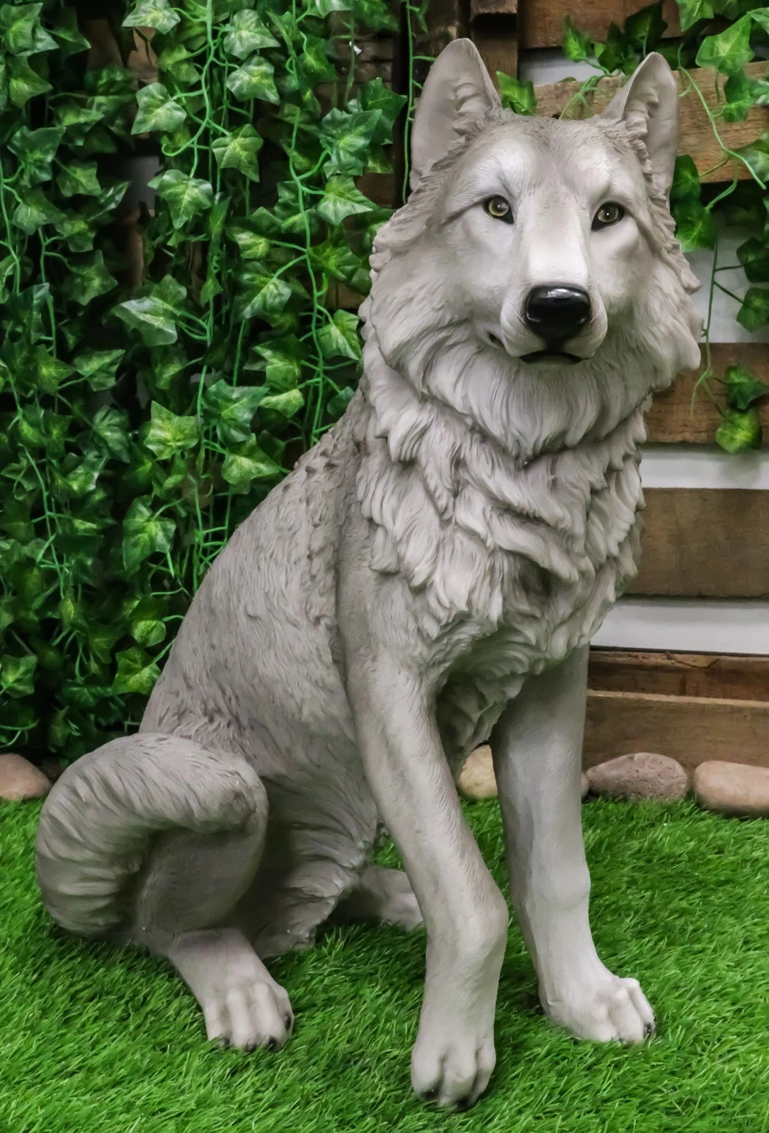 Estatua grande de lobo gris alfa sentado de Dakota Wildlife, 20,5" de alto