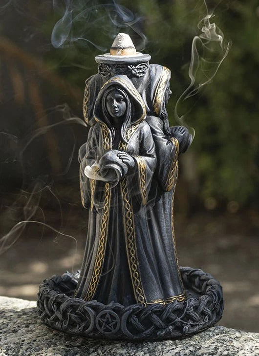 Wicca Triple Moon Goddess Maiden Mother And Crone Pagan Backflow Incense Burner-1