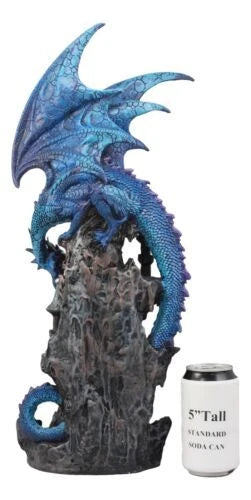 20"H Blue Waterfall Spyro Dragon On Castle Statue LED Night Light Figurine-10