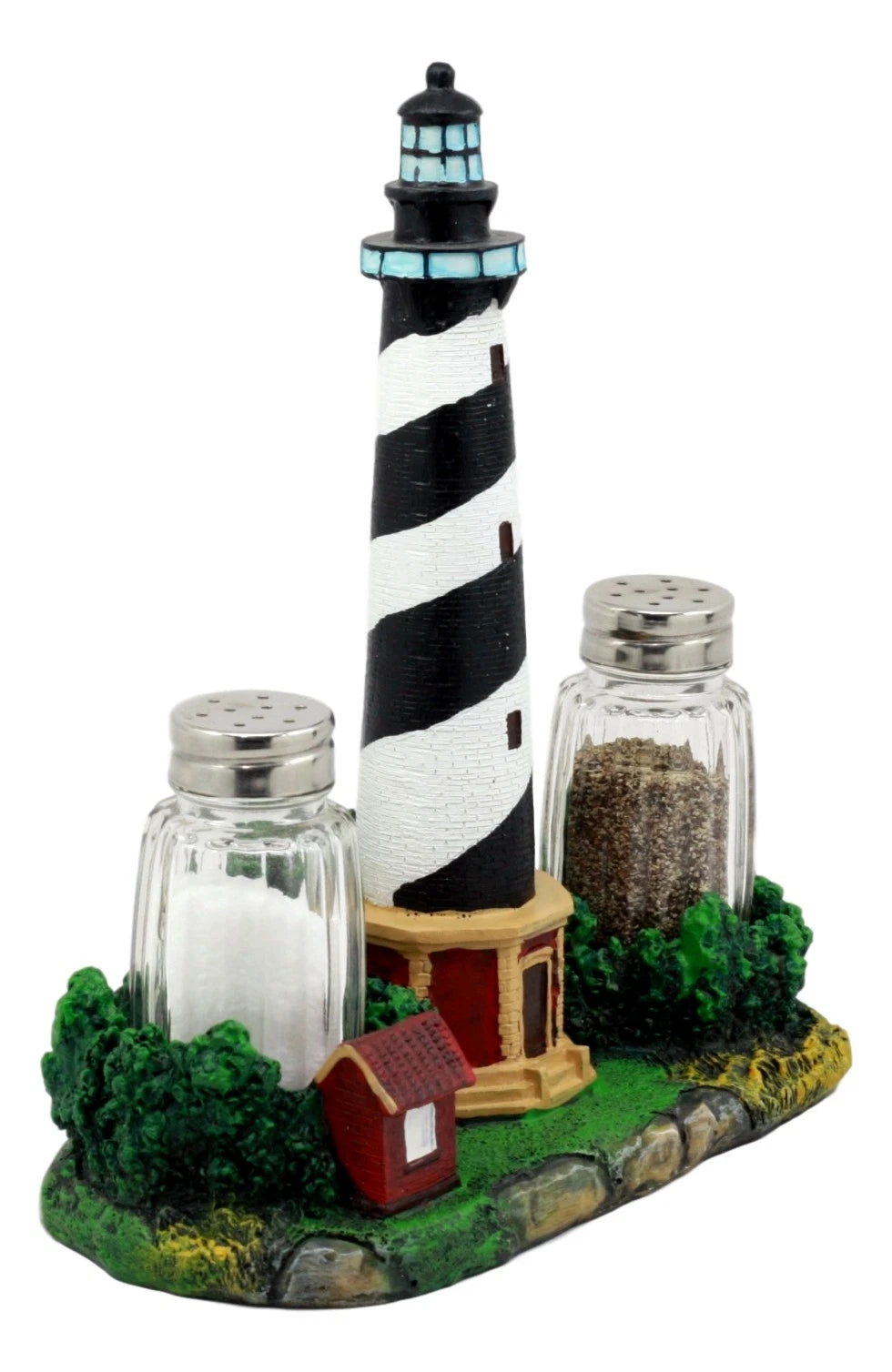 Scenic Cape Hatteras Lighthouse Salt And Pepper Shakers Holder 8"H-6