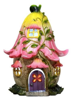 Mini Enchanted Fairy Garden Trumpet Lily Cottage Light Up House W/ Door Figurine-10
