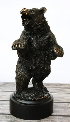 Estatua decorativa de resina galvanizada de bronce rugiente de oso negro occidental sobre sus patas traseras-11