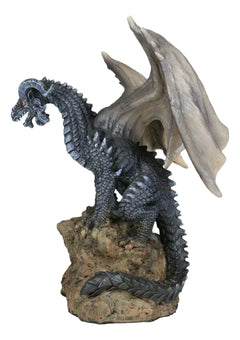 Large Medieval Sentry Abraxas Black Dragon Standing On Stump Rock Statue 9.25"H-8