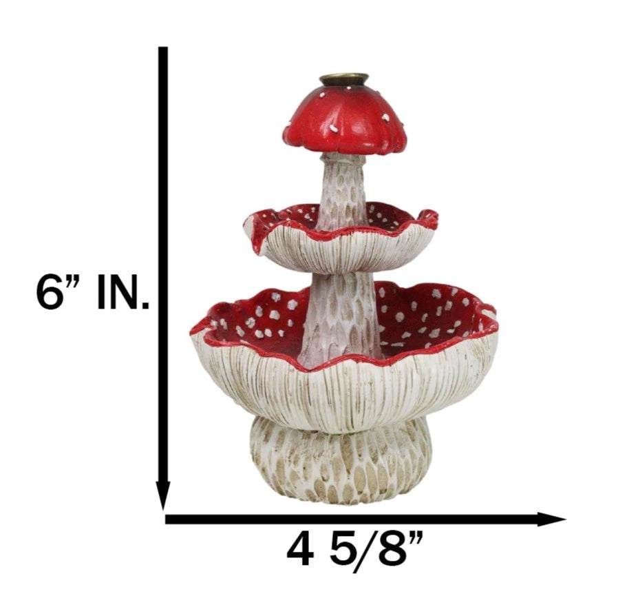 Enchanted Fairy Garden Red 3 Tiered Toadstool Mushrooms Backflow Incense Burner-9
