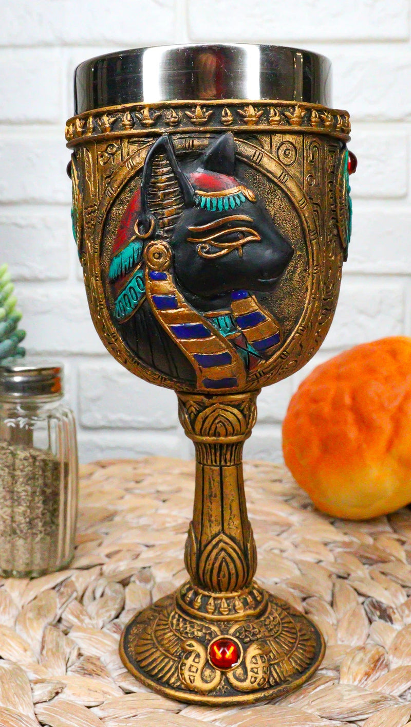 Egyptian Goddess Of Home And Women Bastet Cat With Scarab Wine Goblet Chalice-8