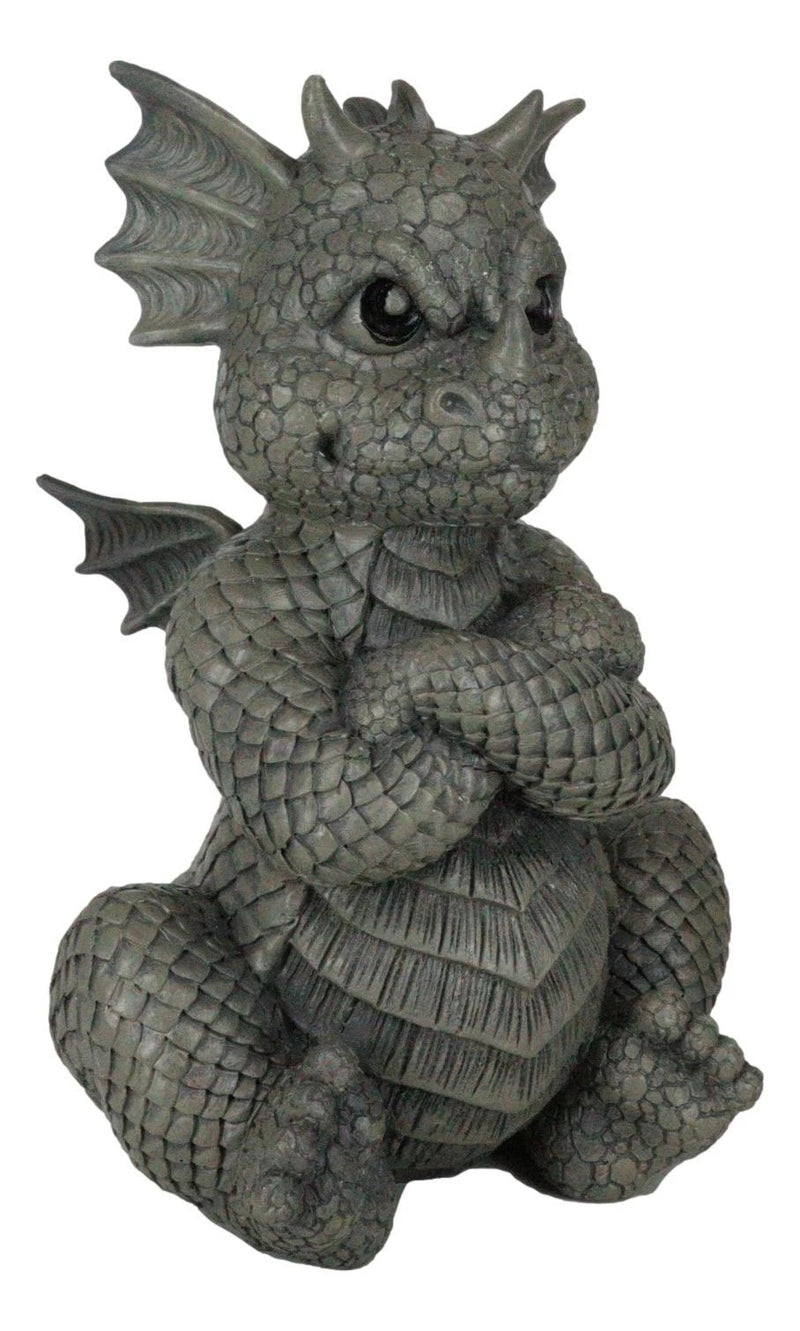 Whimsical Angry Faced Sulky Mad Garden Dragon Folding His Arms Decor Figurine-8