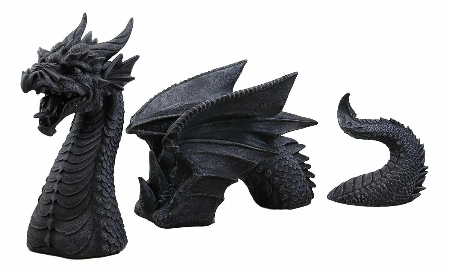 Swimming Castle Moat Dragon Lawn Garden Centerpiece Statue 3 Piece 21"L Total-5