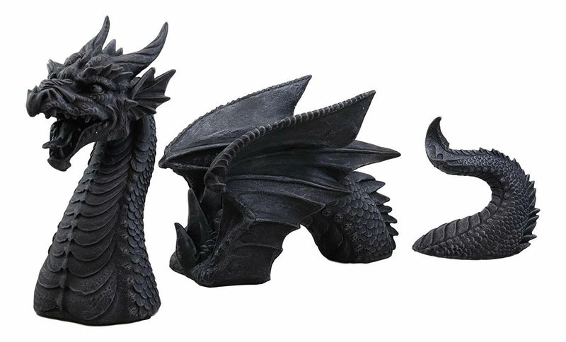 Swimming Castle Moat Dragon Lawn Garden Centerpiece Statue 3 Piece 21"L Total-5