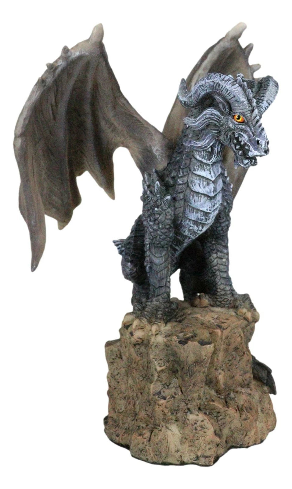 Large Medieval Sentry Abraxas Black Dragon Standing On Stump Rock Statue 9.25"H-7