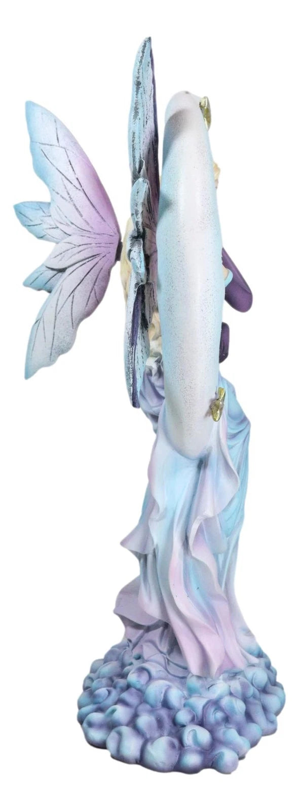 Crescent Moon And Stars Midnight Fairy Luna In Pastel Gown With Snow Owl Statue-8