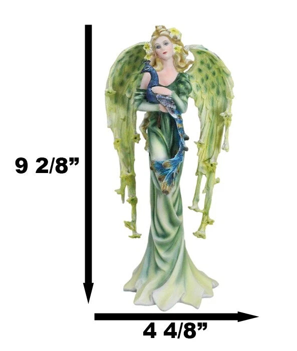 Beautiful Green Fairy With Colorful Flowers Carrying A Blue Peacock Figurine-8