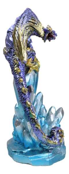 Purple And Gold Cosmic Dragon On Blue Crystal Stalactite Rock LED Light Statue-8