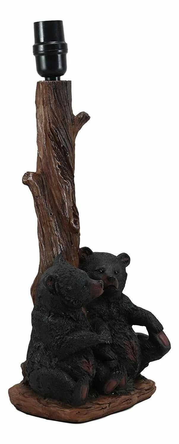 Loving Siblings Two Baby Black Bear Cubs Table Lamp Sculpture With Shade-9