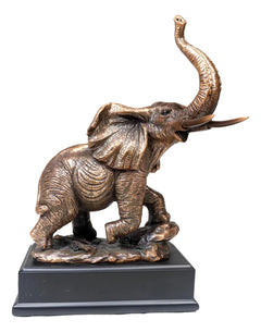 Safari Elephant Trumpeting Bronze Electroplated Figurine With Base 10.75"H-8
