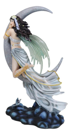 Celestial Dream Voyage Crescent Moon Lullaby Fairy Floating On Clouds Statue-9