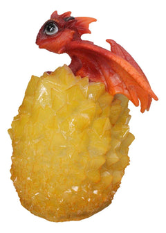 Whimsical Cute Red Baby Dragon Hatchling in Crystal Icicle Golden Egg Figurine-9