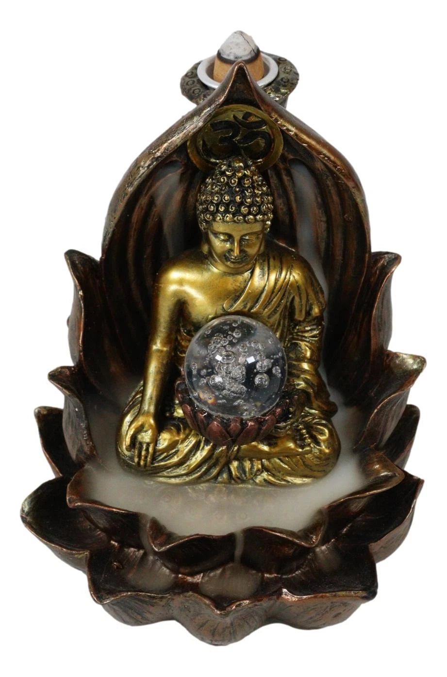 Meditating Buddha Amitabha Backflow Incense Burner W/ LED Globe Light-10