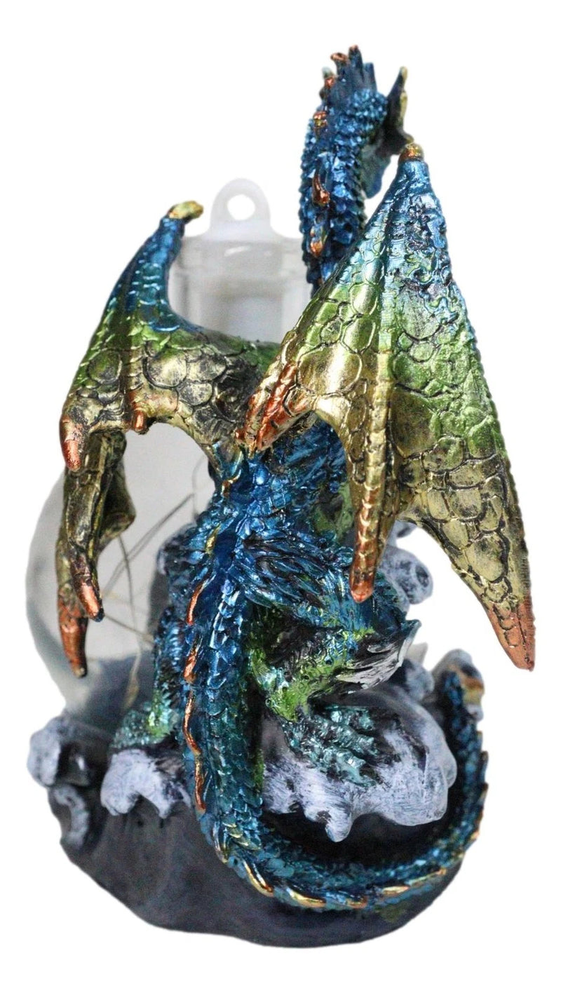 Metallic Frozen Sea Dragon Rising Above Waves by Glass Bottle With Ship Figurine-9