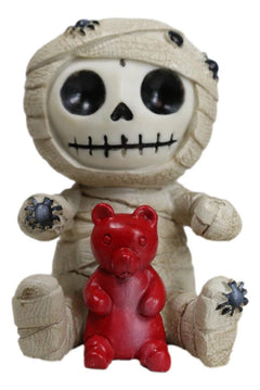 Furrybones Mummy Sarcophagus with Red Teddy Bear & Spiders Figurine 2.75"H-8