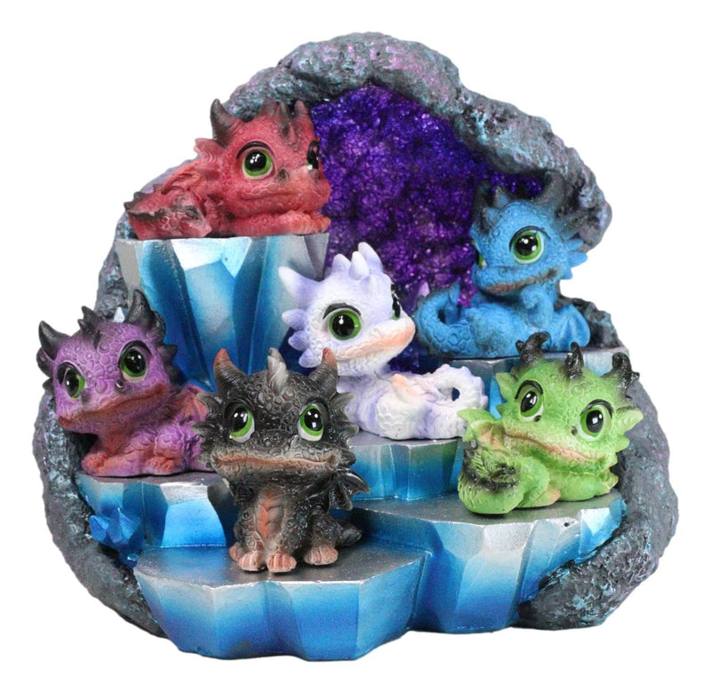 Whimsical Baby Dragons Mini Figurines With LED Faux Geode Crystal Display Set-9