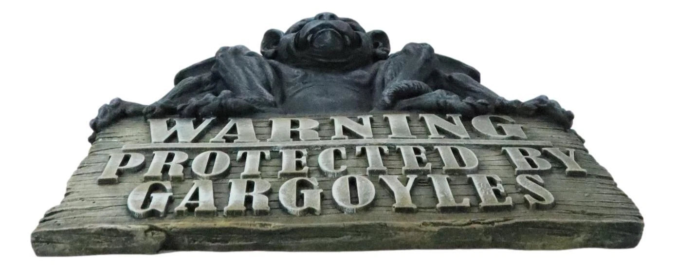 Gothic Winged Gargoyle On Warning Protected By Gargoyles Sign Wall Decor Plaque-9