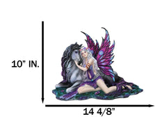 Purple Tribal Fairy Sitting With Midnight Key Lock Dark Unicorn Figurine 14.5"L-9