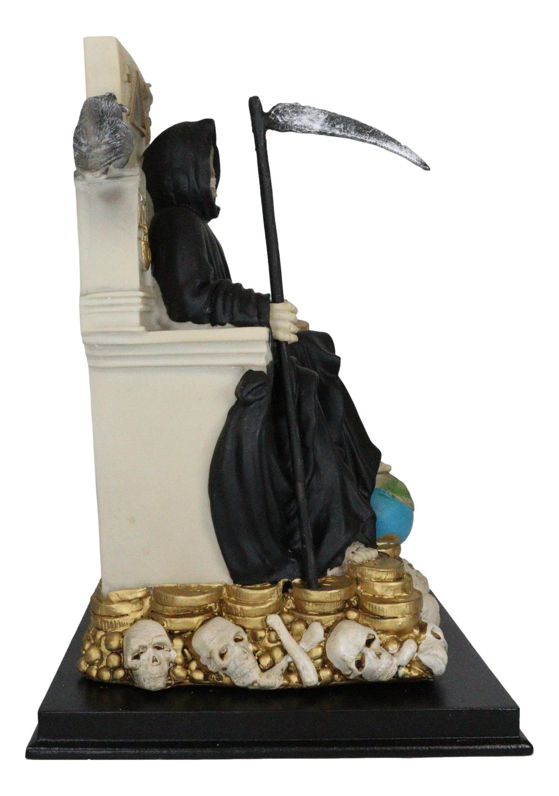 Black Santa Muerte Holding Scythe Seated On Throne Statue Our Lady Of Death-8
