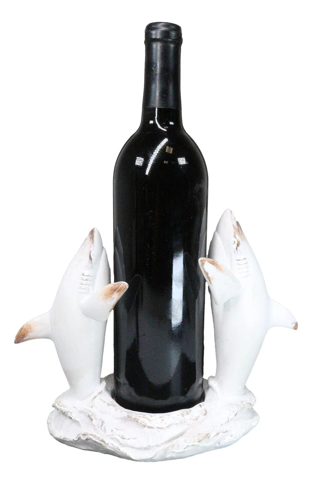 Antique White Ocean Marine Great White Sharks Rising Above Water Wine Holder-9
