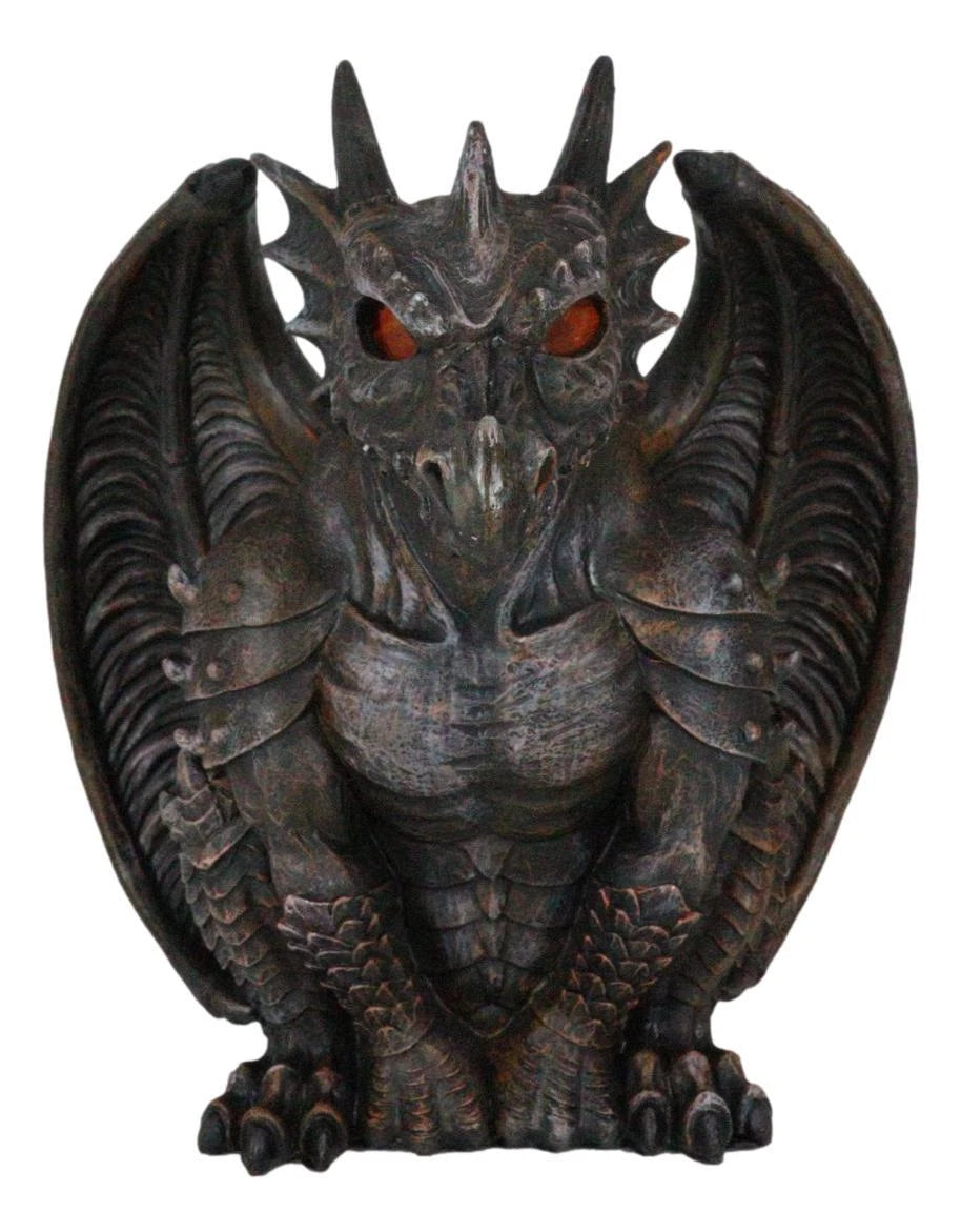 Gothic Winged Dragon Guard Gargoyle With Translucent Eyes Candle Holder Figurine-9